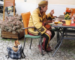 Hussiten-Kirschfest-Teilnehmer mit Hund und Bierdurst