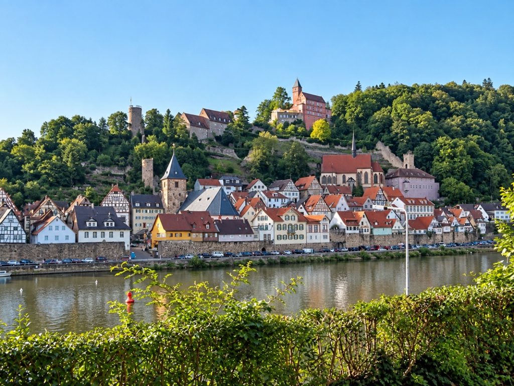 Blick auf Hirschorn über den Neckar